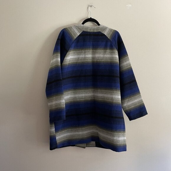 Old Navy Women XL Blue Striped Wool Blend Collarless Longline Blanket Coat NWT - Picture 14 of 14
